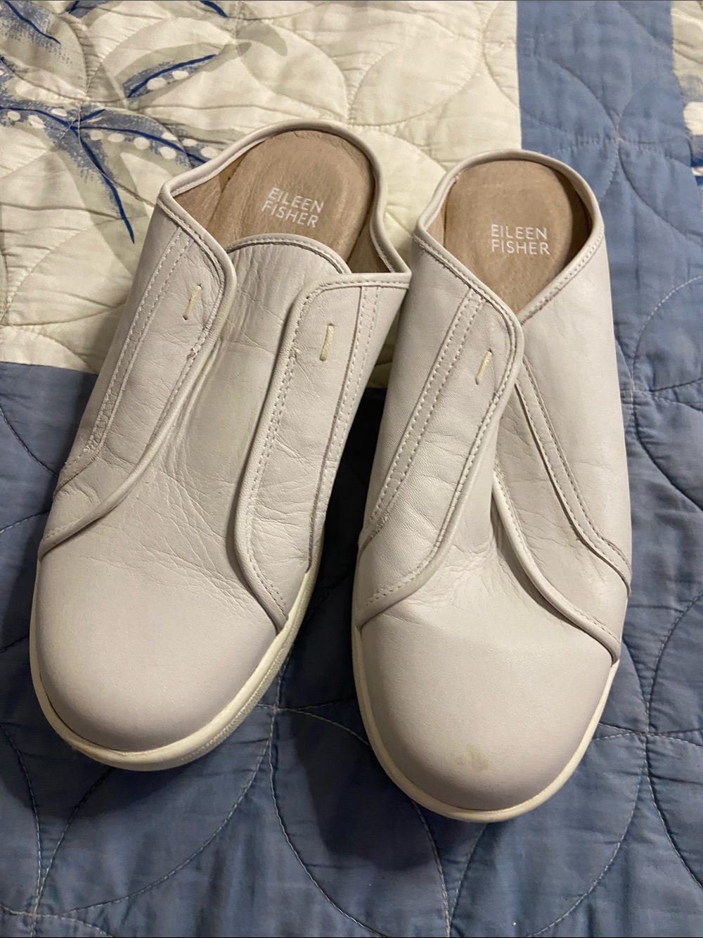 EILEEN FISHER Beige Washed leather Rubber Sole Mules *DISPLAY ITEM